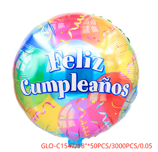 A4 GLOBO FELIZ CUMPLEAÑOS COLORES 50PZ