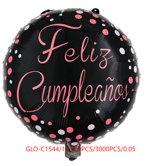 J3 GLOBO NEGRO FELIZ CUMPLEAÑOS 50PZ
