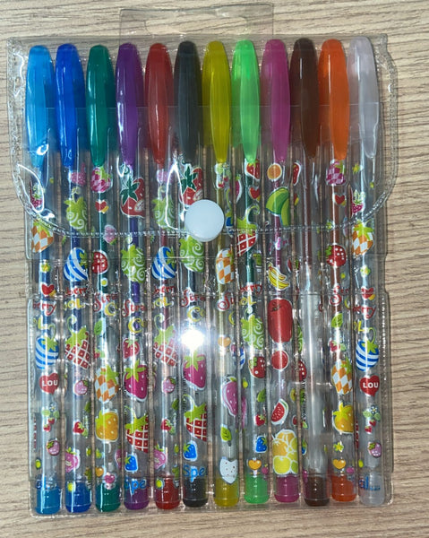 E3  PLUMA DE GEL 12 COLORES 20PZ