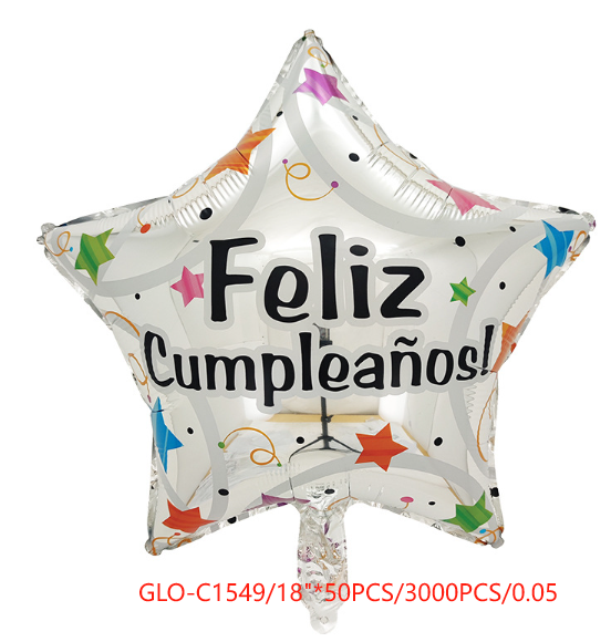 E2 GLOBO ESTRELLA FELIZ CUMPLAEÑOS 50PZ